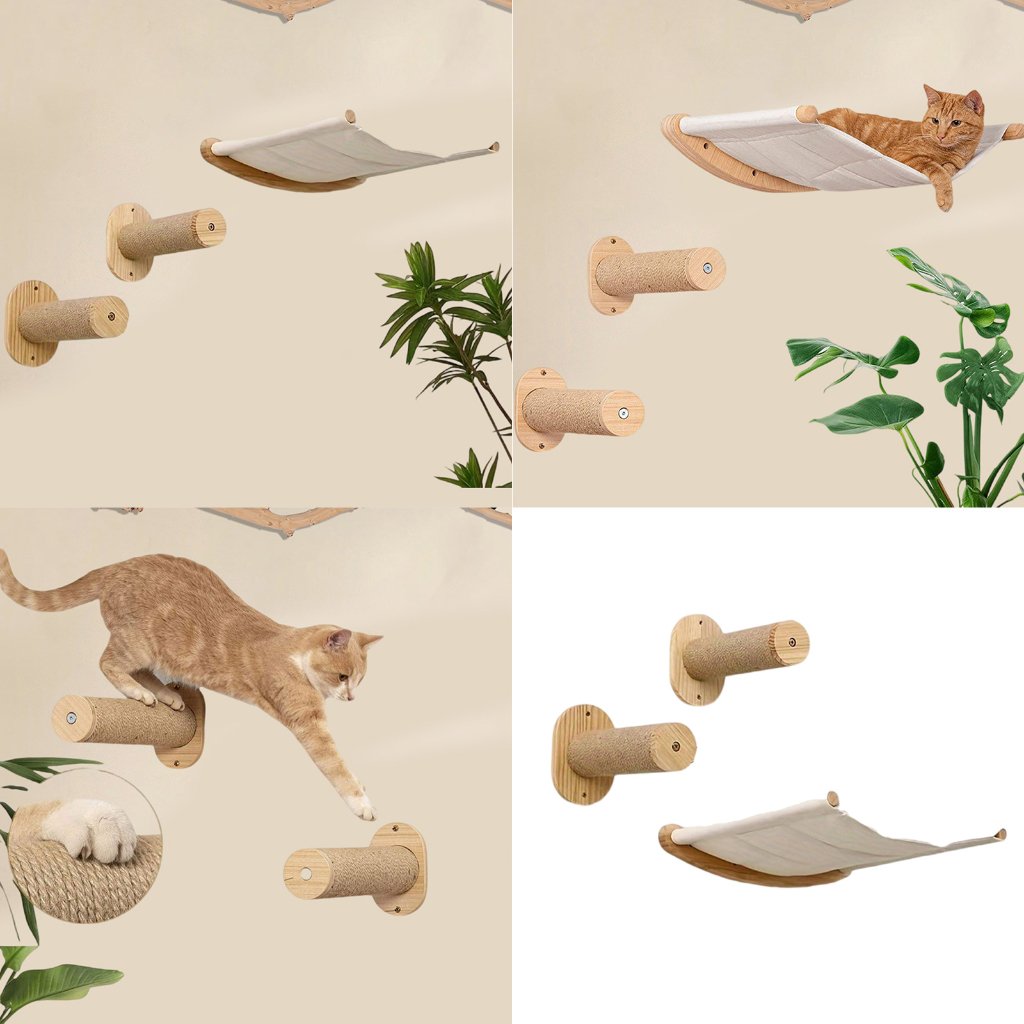 Wall Mounted Cat Hammock with Climbing Steps
