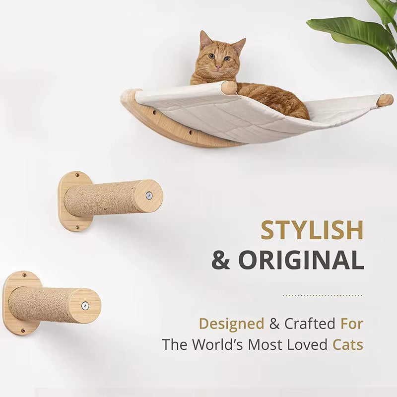 Wall Mounted Cat Hammock with Climbing Steps