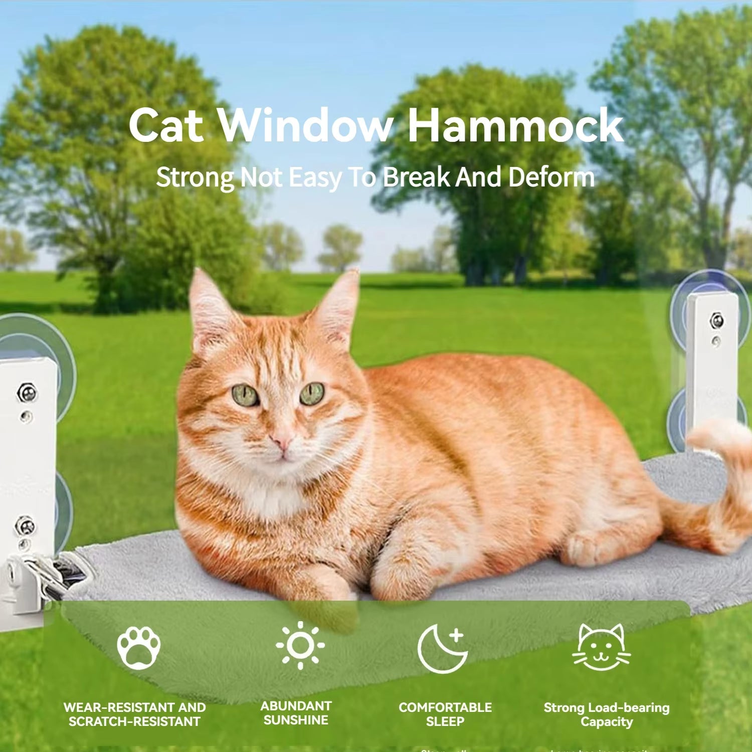 Foldable Cat Window Perch Hammock with Metal Frame & Suction Cups