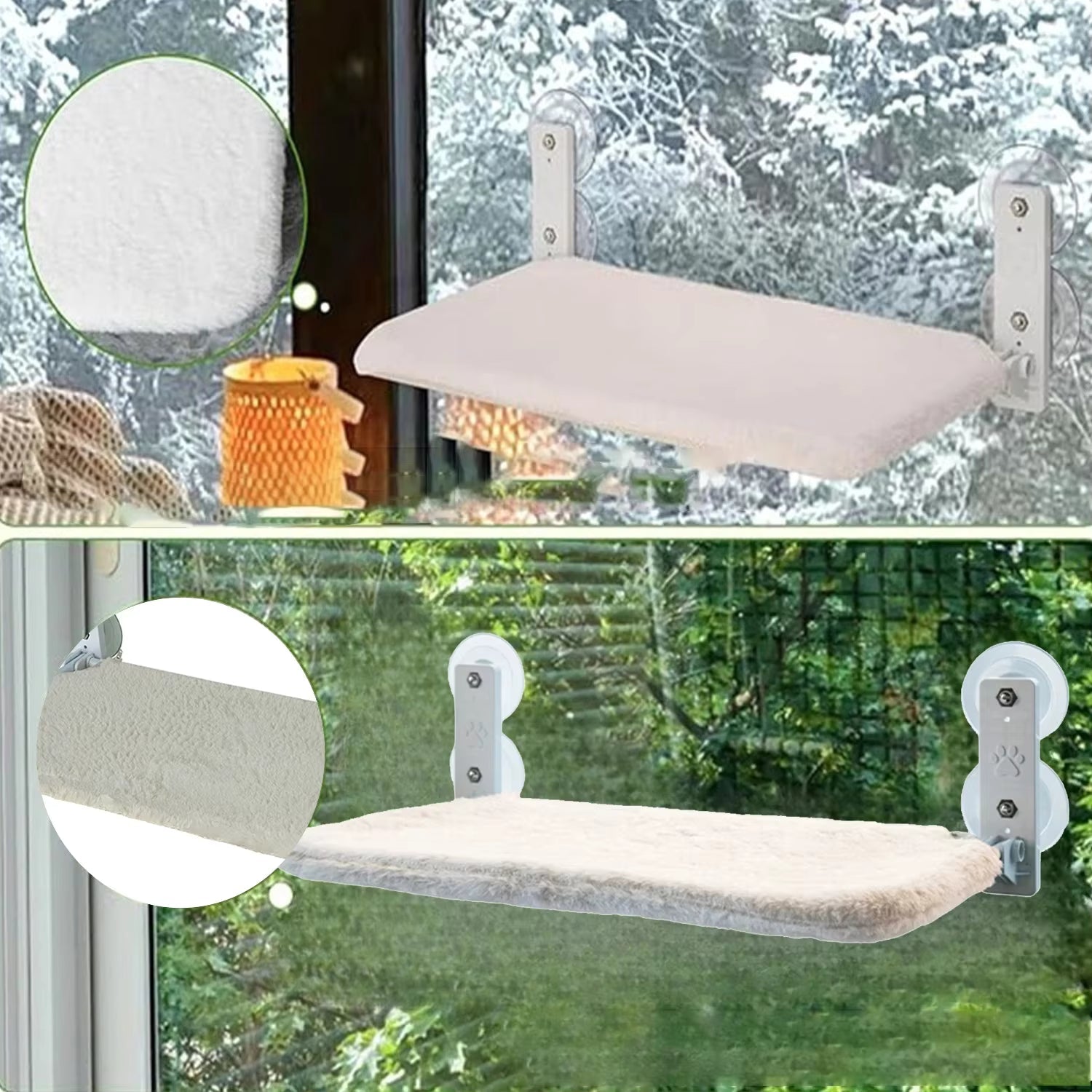 Foldable Cat Window Perch Hammock with Metal Frame & Suction Cups