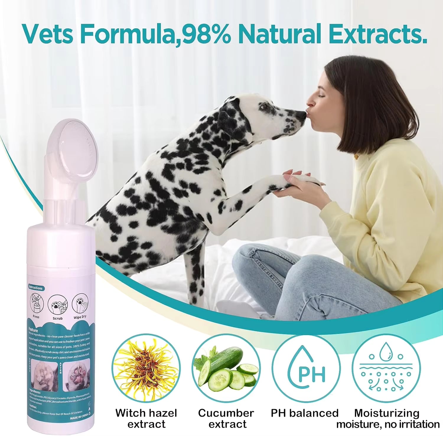Foaming Dog Paw Cleaner with Silicone Scrubber – No-Rinse Pet Foot Washer