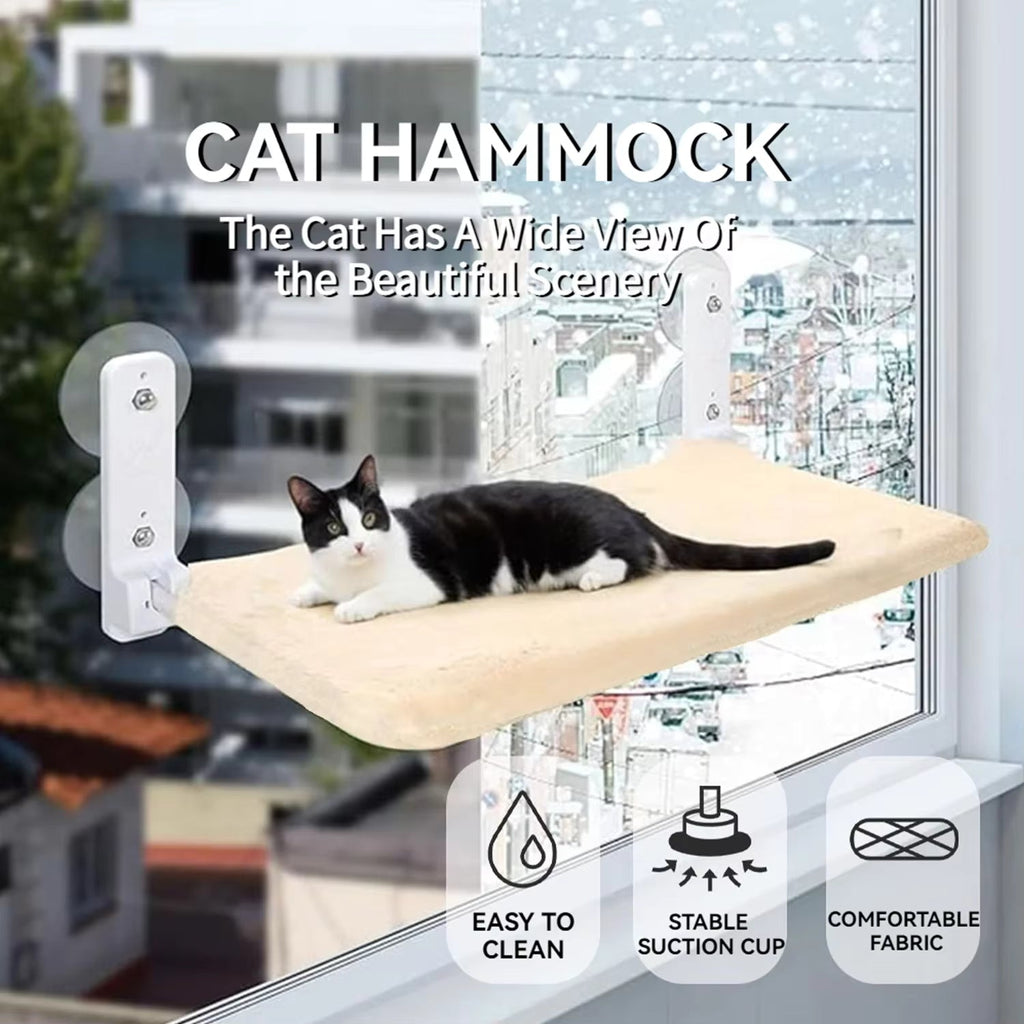 Foldable Cat Window Perch Hammock with Metal Frame & Suction Cups