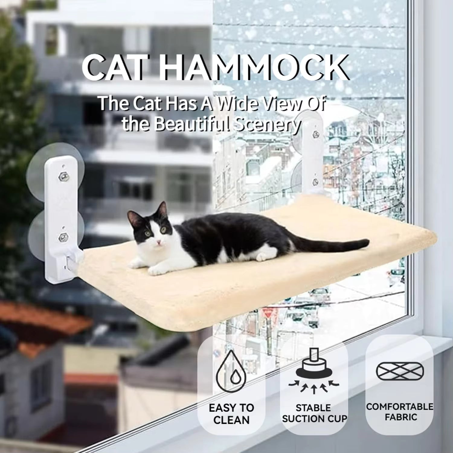 Foldable Cat Window Perch Hammock with Metal Frame & Suction Cups