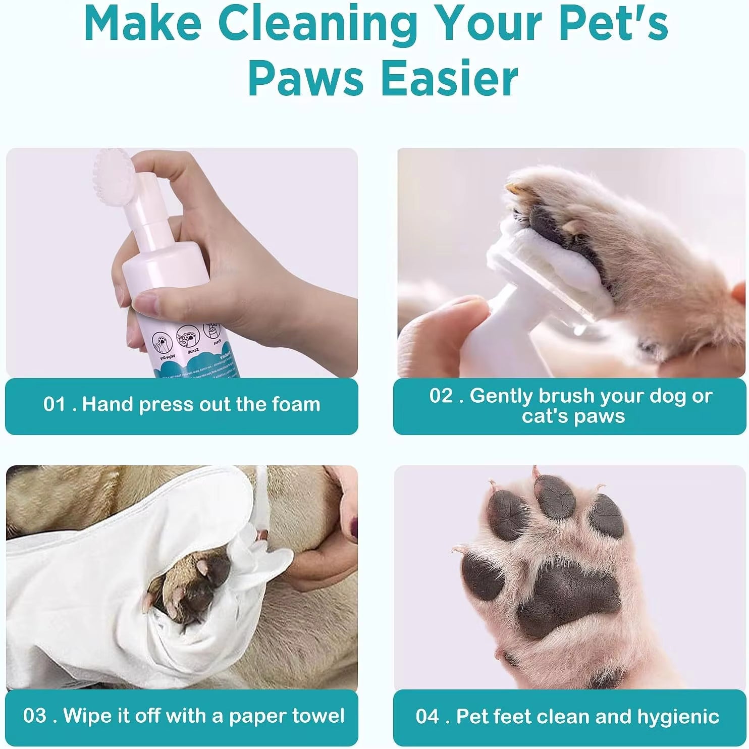 Foaming Dog Paw Cleaner with Silicone Scrubber – No-Rinse Pet Foot Washer