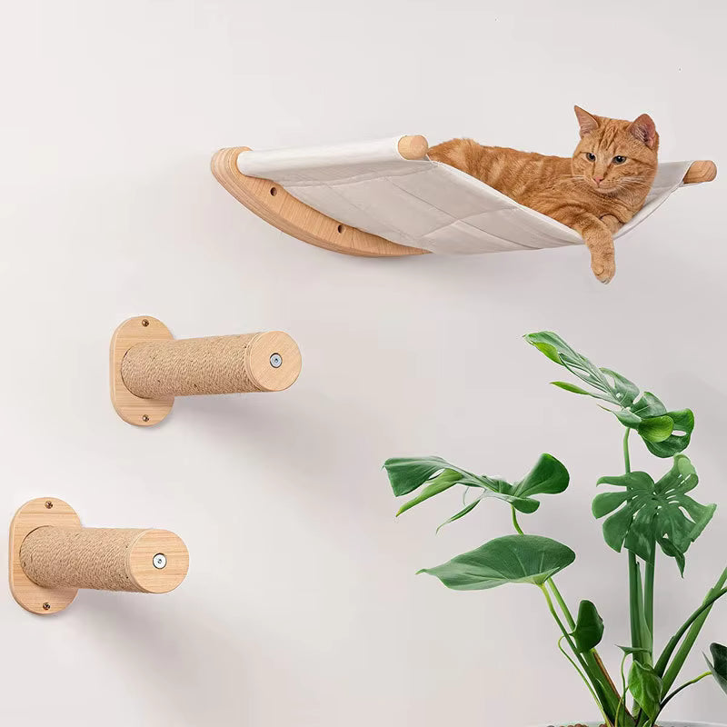 Wall Mounted Cat Hammock with Climbing Steps
