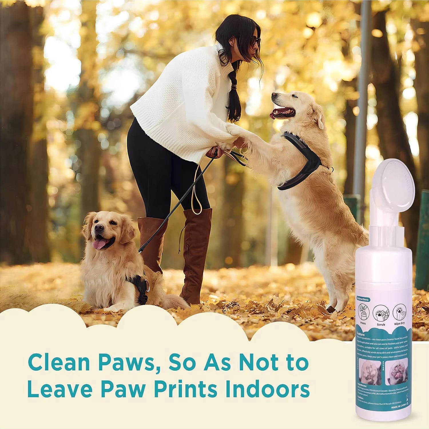 Foaming Dog Paw Cleaner with Silicone Scrubber – No-Rinse Pet Foot Washer