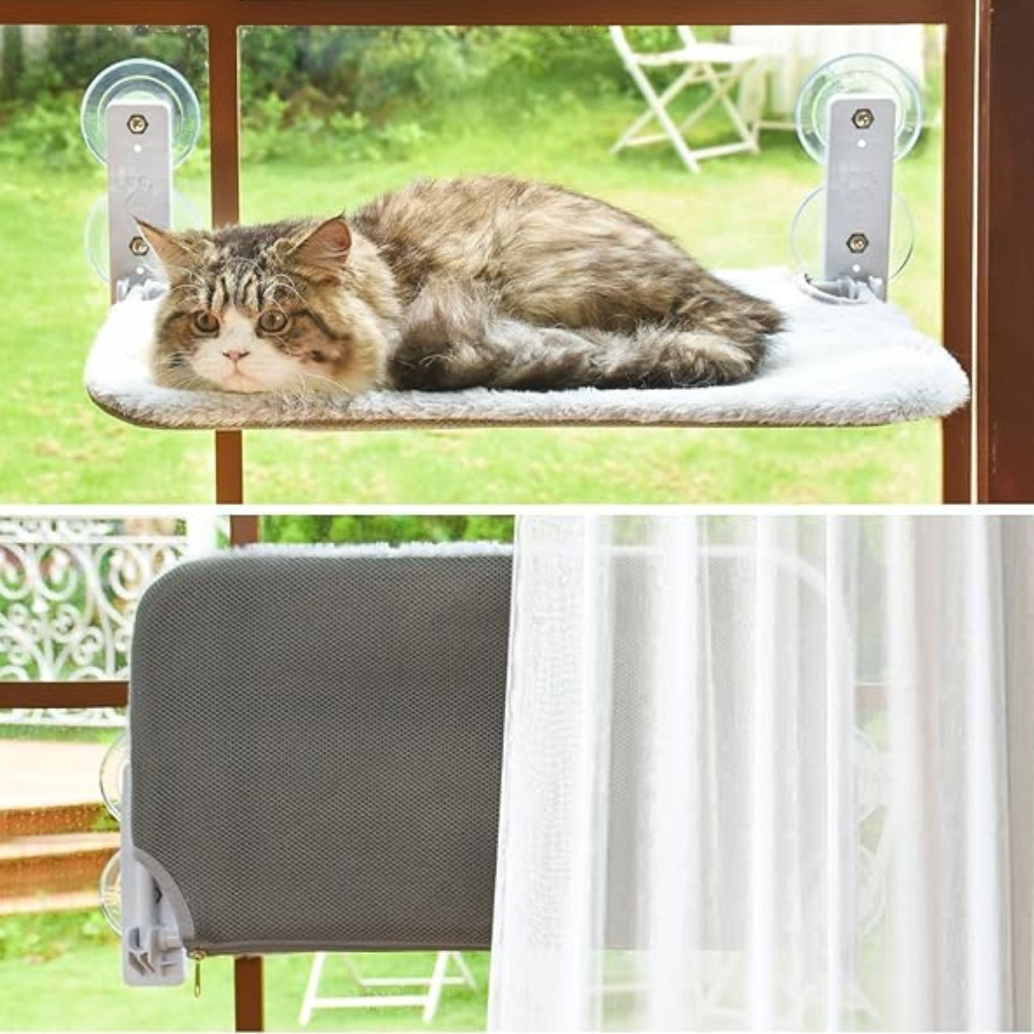 Foldable Cat Window Perch Hammock with Metal Frame & Suction Cups